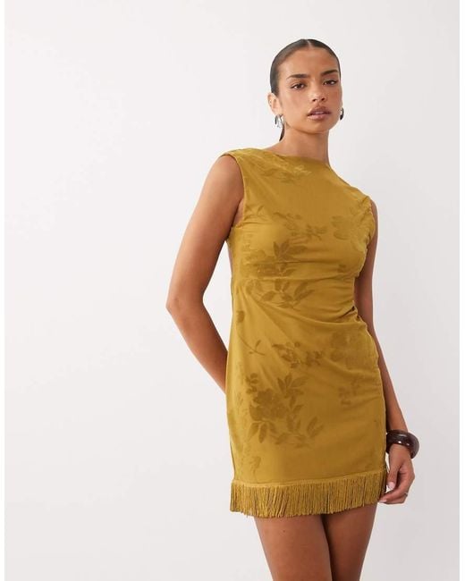 ASOS White Devore Floral Mesh Mini Dress With Fringing