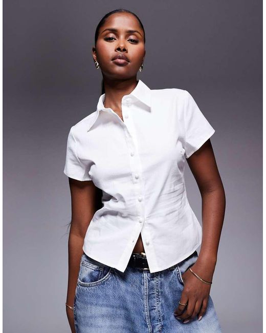 Princess Polly Blue Lift Off 90s Fitted Button Up Shirt