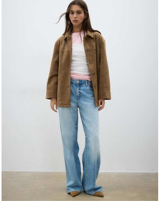 Stradivarius Brown Faux Suede Jacket