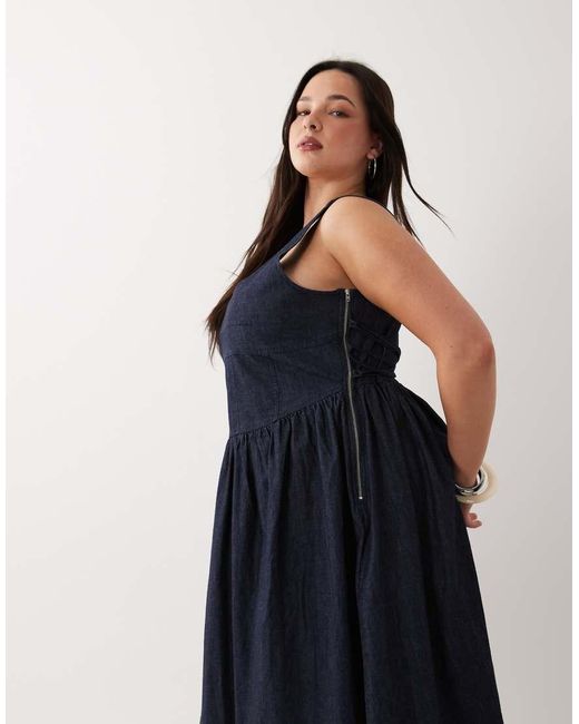 ASOS Blue Asos Design Curve Denim Ballerina Midi Dress