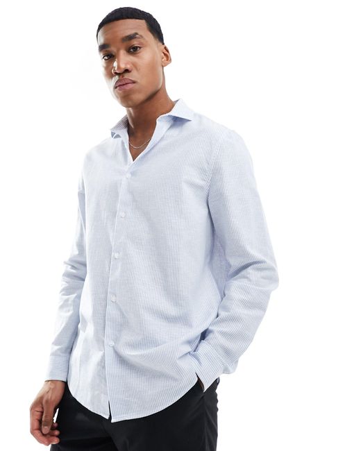 ASOS White Smart Linen Look Stripe Shirt for men