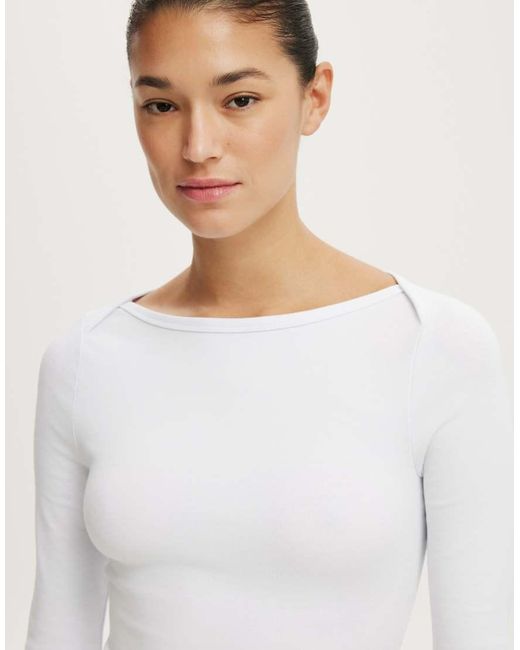 Cotton On White 90S Boatneck ¾ Sleeve