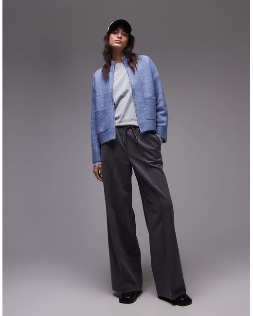 SELECTED Blue Femme Zip Thru Alpaca Blend Fluffy Cardigan With Pockets