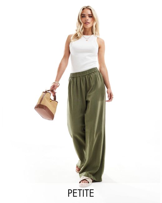 Pieces Green Linen Touch Wide Leg Trousers
