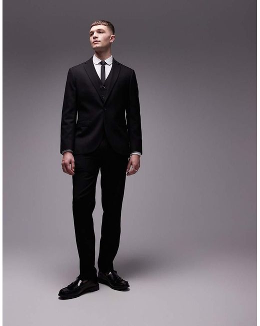 Pantaloni Da Abito Slim Elasticizzati Testurizzati Neri di Topman in Black da Uomo