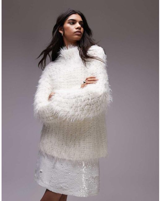 TOPSHOP Black Faux Mongolian Fur Mid Lenght Coat