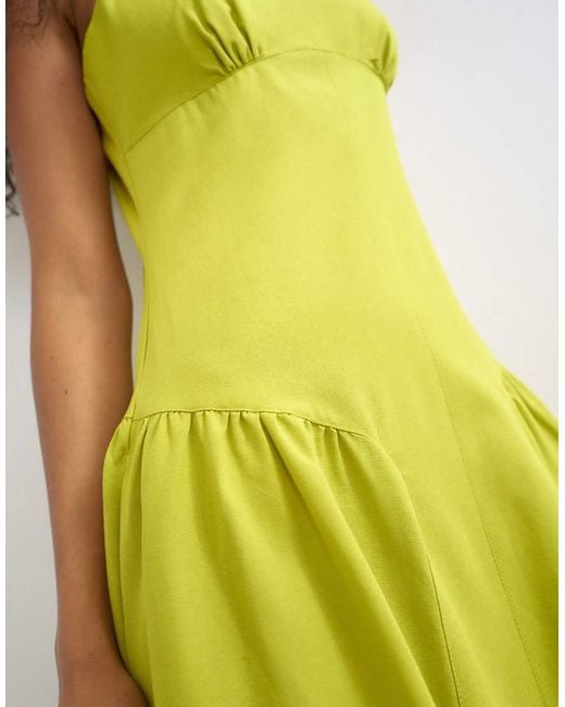 TOPSHOP Yellow Linen Rich Dropped Waist Maxi Dress