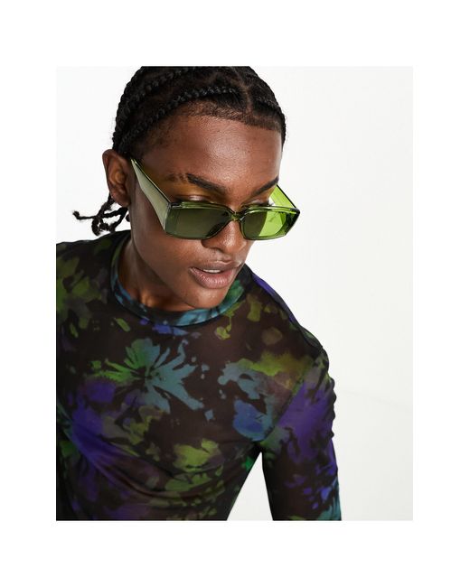 ASOS DESIGN rectangle infinity lens sunglasses in green