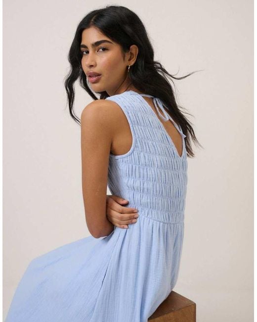 Nobody's Child Blue Ruched Sleeveless Audrey Midi Dress