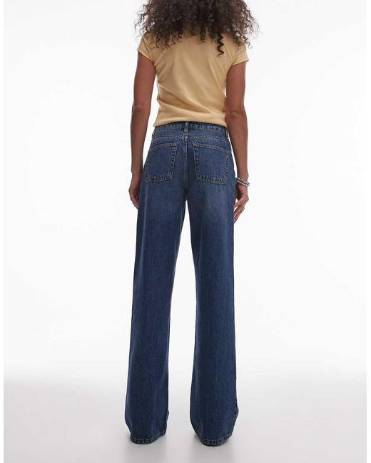 TOPSHOP Jeans Met Wijde Pijpen En Halfhoge Taille in het Blue
