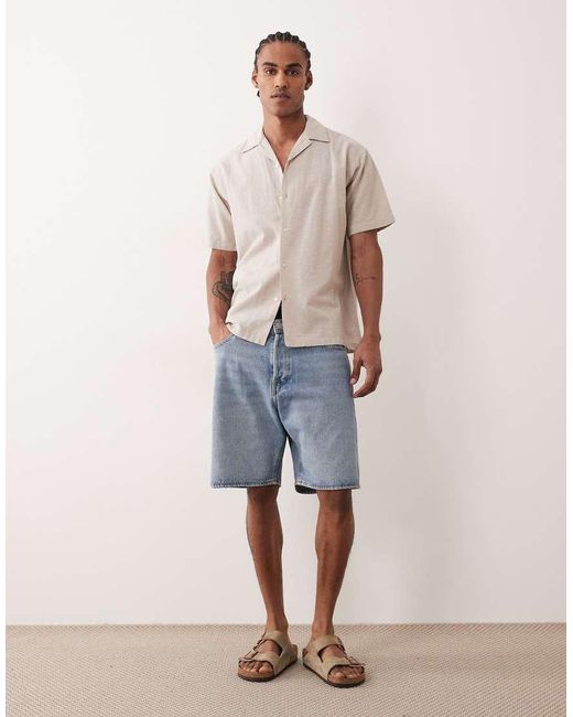 Jack & Jones Natural Short Sleeve Linen Blend Shirt for men