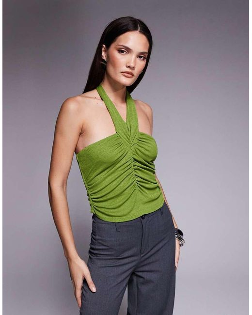 Crop Top Sinuoso Allacciato Al Collo Con Arricciature di ASOS in Green