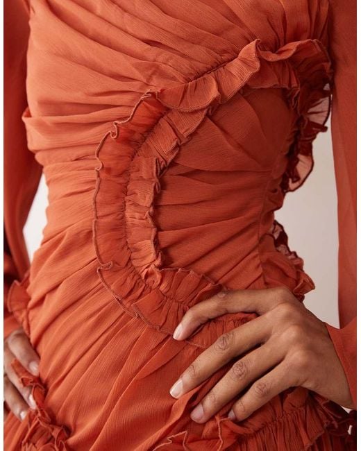 ASOS Crinkle Chiffon Gathered Maxi Dress With Micro Ruffles