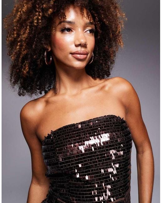 True Decadence Brown Bandeau Tailored Midaxi Dress