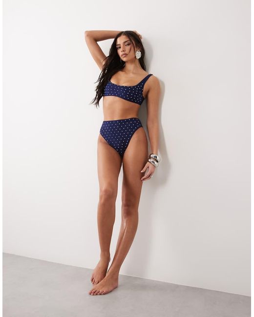 ASOS Blue Harmony Hot Fix Azores High Leg High Waist Bikini Bottom