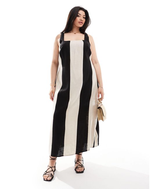 Asos design curve - robe d'été longue à encolure carrée avec lien noué dans le dos - noir et blanc rayé ASOS en coloris Black