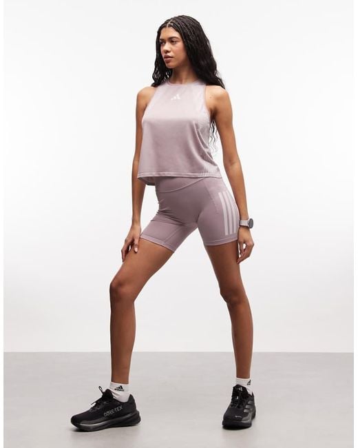 Adidas Originals Purple Adidas Training Optime 3 Stripe Legging Shorts