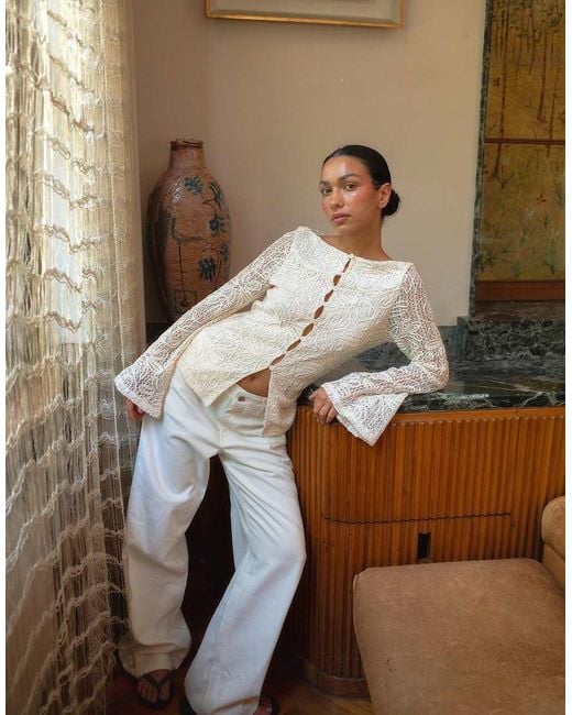 NA-KD Natural Front Button Crochet Top