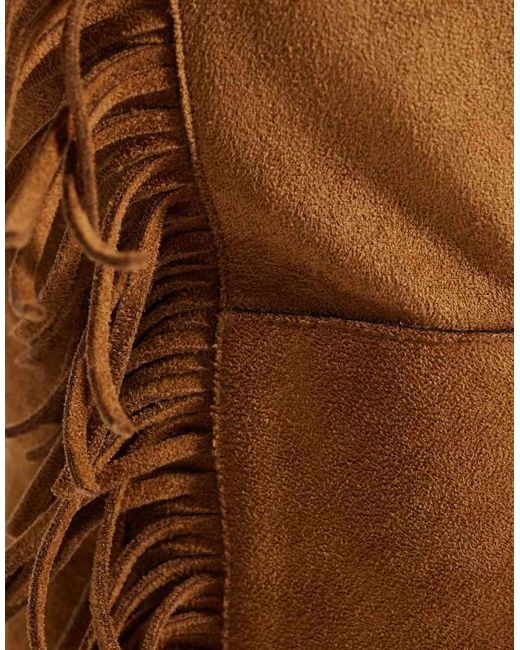 ASOS Brown Cressida Pull On Fringe Flat Knee Boots