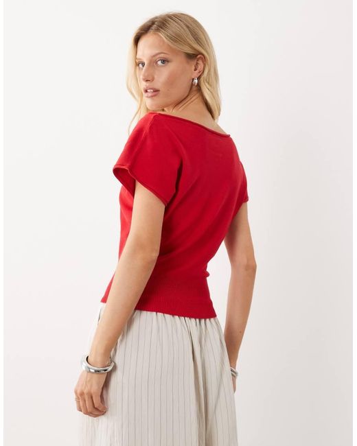 Mango Red Teen Cinched Waist Short Sleeve Knitted Top