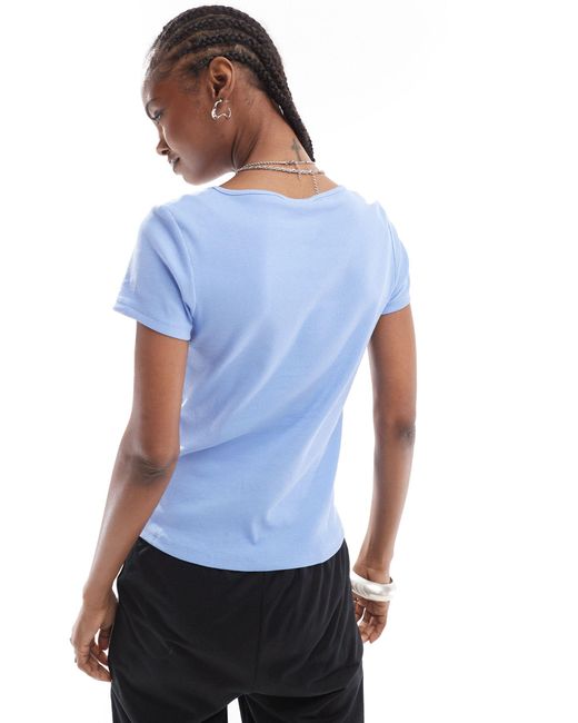 Monki Blue Short Sleeve Fitted Top With Scoop Neck