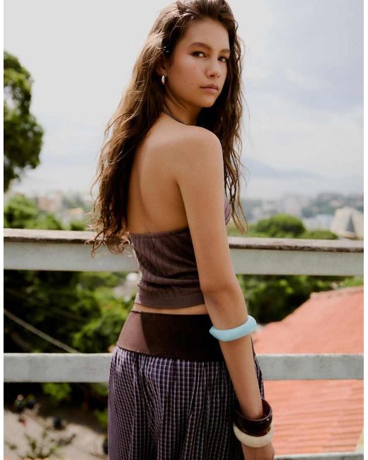 Bershka Brown Draped Halter Top
