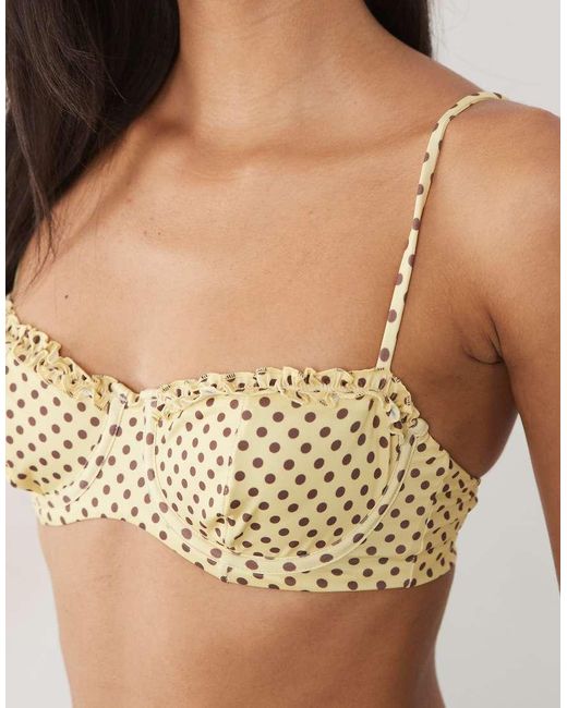 ASOS Natural Dottie Balcony Underwired Bikini Top With Frill Detail