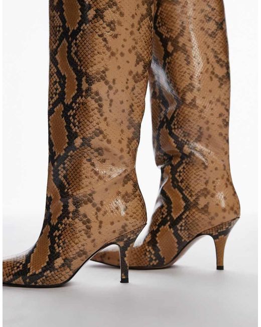 Mango Snake Print Knee High Heeled Boots in White Lyst UK