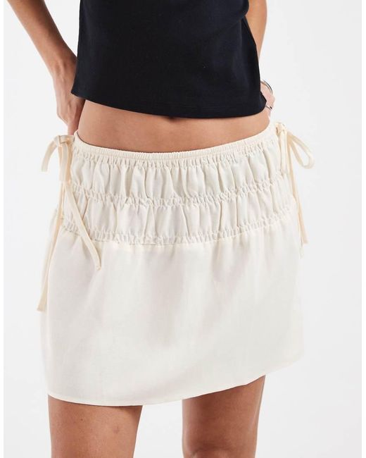 ASOS White Linen Blend Shirred Waist Mini-midi Skirt