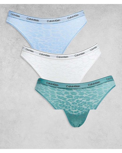 Pack De 3 Braguitas De Bikini De Color Turquesa, Azul Pastel Y Blanco Icon Lace De Calvin Klein de color Blue