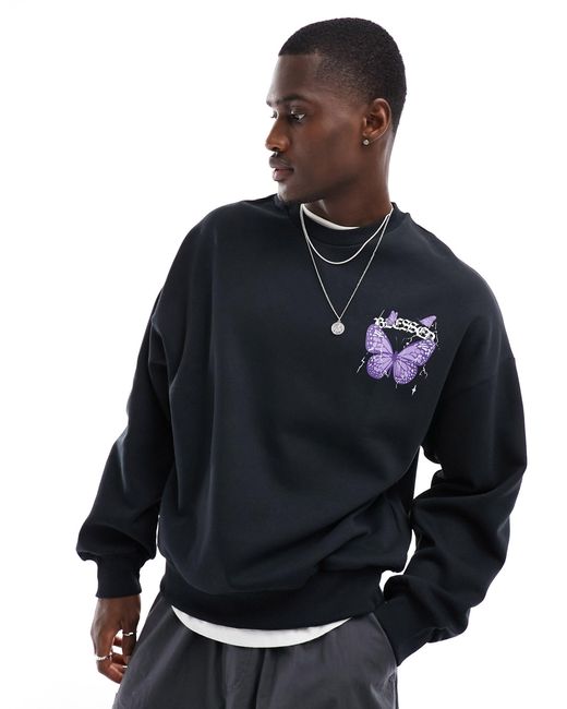 ADPT Blue Oversized Sweatshirt With Butterfly Back Print for men