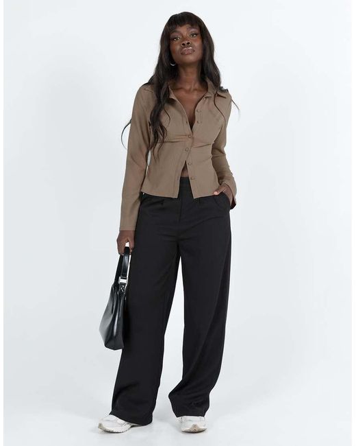 Princess Polly Gray Anni Collared Flare Sleeve Fitted Shirt