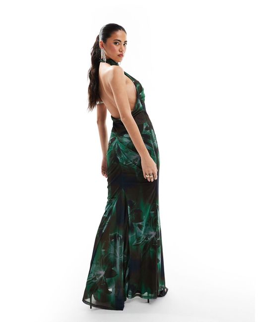 ASOS Green Mesh Sleeveless Wrap Front Maxi Dress
