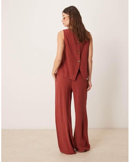 ASOS Red Linen Pleat Front Wide Leg Trousers Co-ord