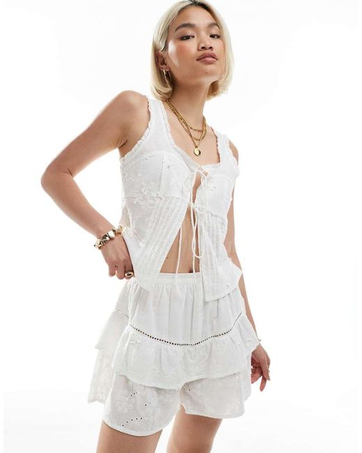 ASOS White Tiered Embroidered Shorts