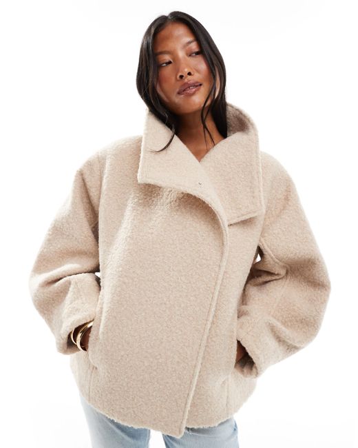 Asos Jacket ASOS Asos Design Petite Cosy Funnel Neck Oversized Jacket in Natural | Lyst