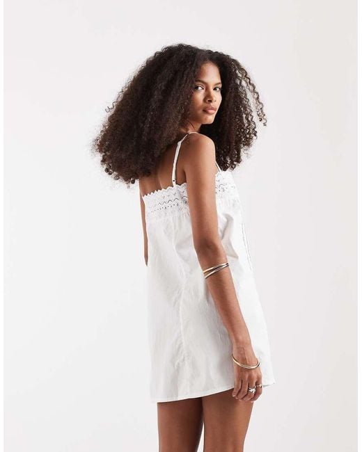 Motel White Yoshiko Brodierie Trim Mini Dress
