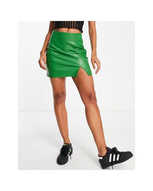 TOPSHOP Green Faux Leather Mini Skirt