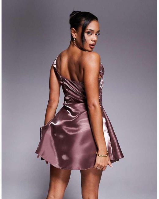 ASOS Brown Structured One Shoulder Sculpted Hem Mini Dress