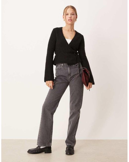 Gina Tricot Black Long Sleeve Knitted Wool Alpaca Wrap Cardigan