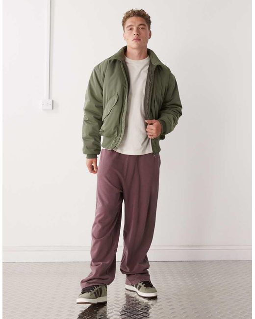 Weekday Green Oversized Bomber Jacket With Collar for men