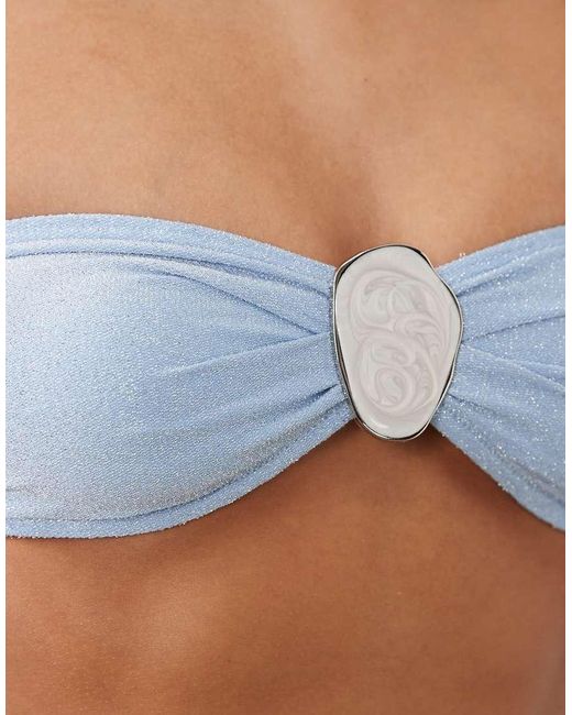 South Beach Blue Glitter Bandeau Bikini Top