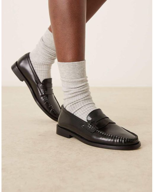 Mango Black Classic 100% Leather Loafer
