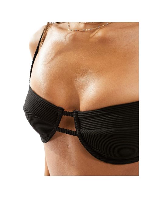 Miss Selfridge Black Textured Cup Detail Bikini Top