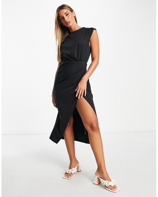 ASOS Blue Ponte Sleeveless Tuck Detail Midi Dress