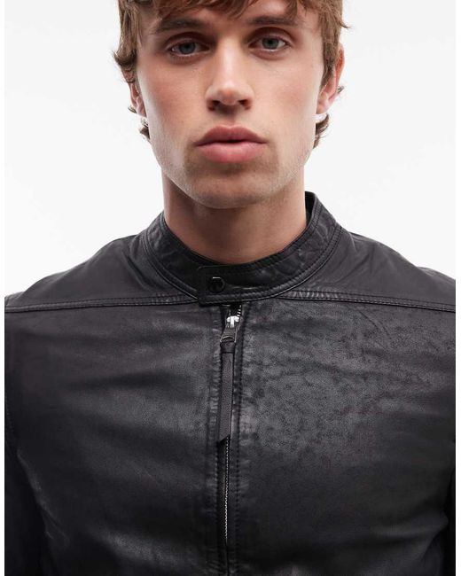 AllSaints Black Colt Zip Through Leather Jacket for men