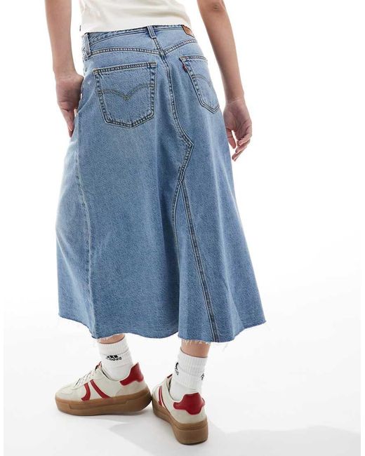 Levi's Blue High Rise A Line Deconstructed Long Denim Skirt