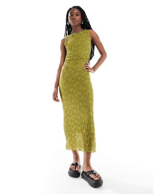 Pull&Bear Textured Sleeveless Maxi Dress in Green | Lyst Australia