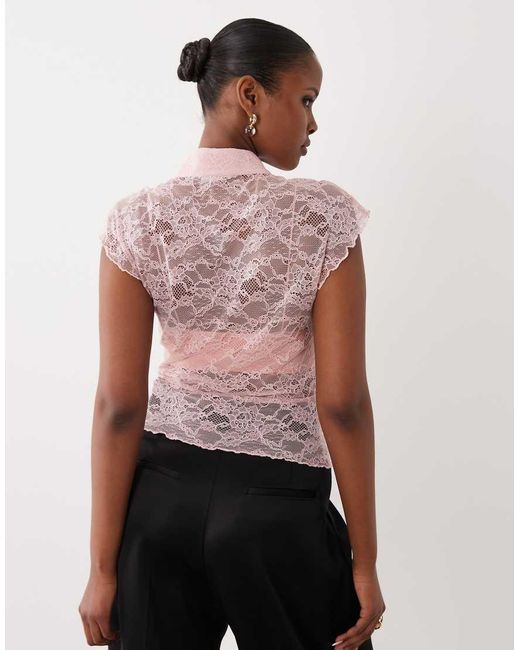 ASOS Lace Collared Top With Skinny Ties