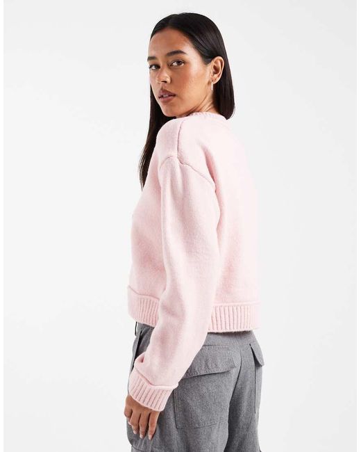 ASOS Pink Knitted Oversized Jumper With Wide Rib Detailing In